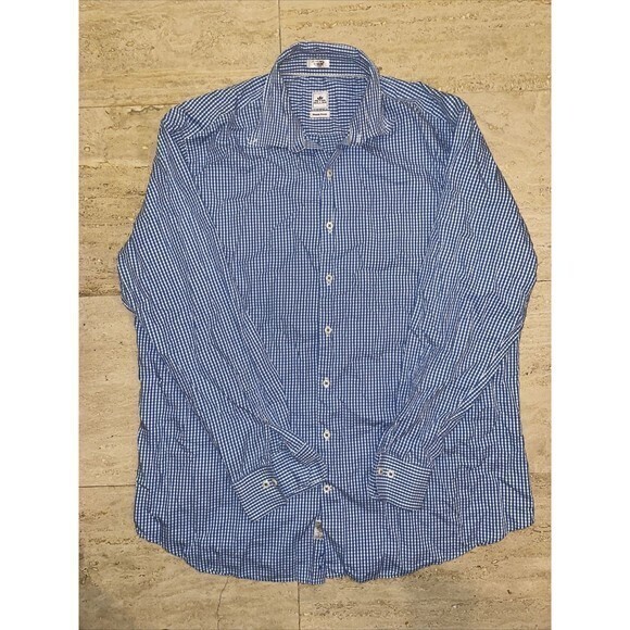 Peter Millar‎ Seaside Finish Men's Button Up Long Sleeve Shirt Blue White XL - Picture 5 of 6